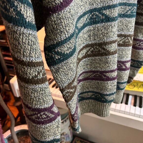 Vintage 90s Striped Knit Sweater in Gray and Purple M - Picture 14 of 16